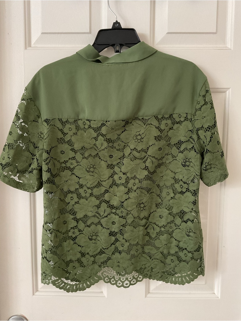 Nine West Olive Lace Short-Sleeve Button-Down Shirt - Picture 7 of 7